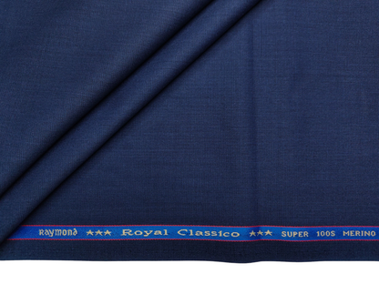 Raymond Royal Classico Super 100's Merino Wool Blended Suiting Fabric (Classic Blue, Plain)