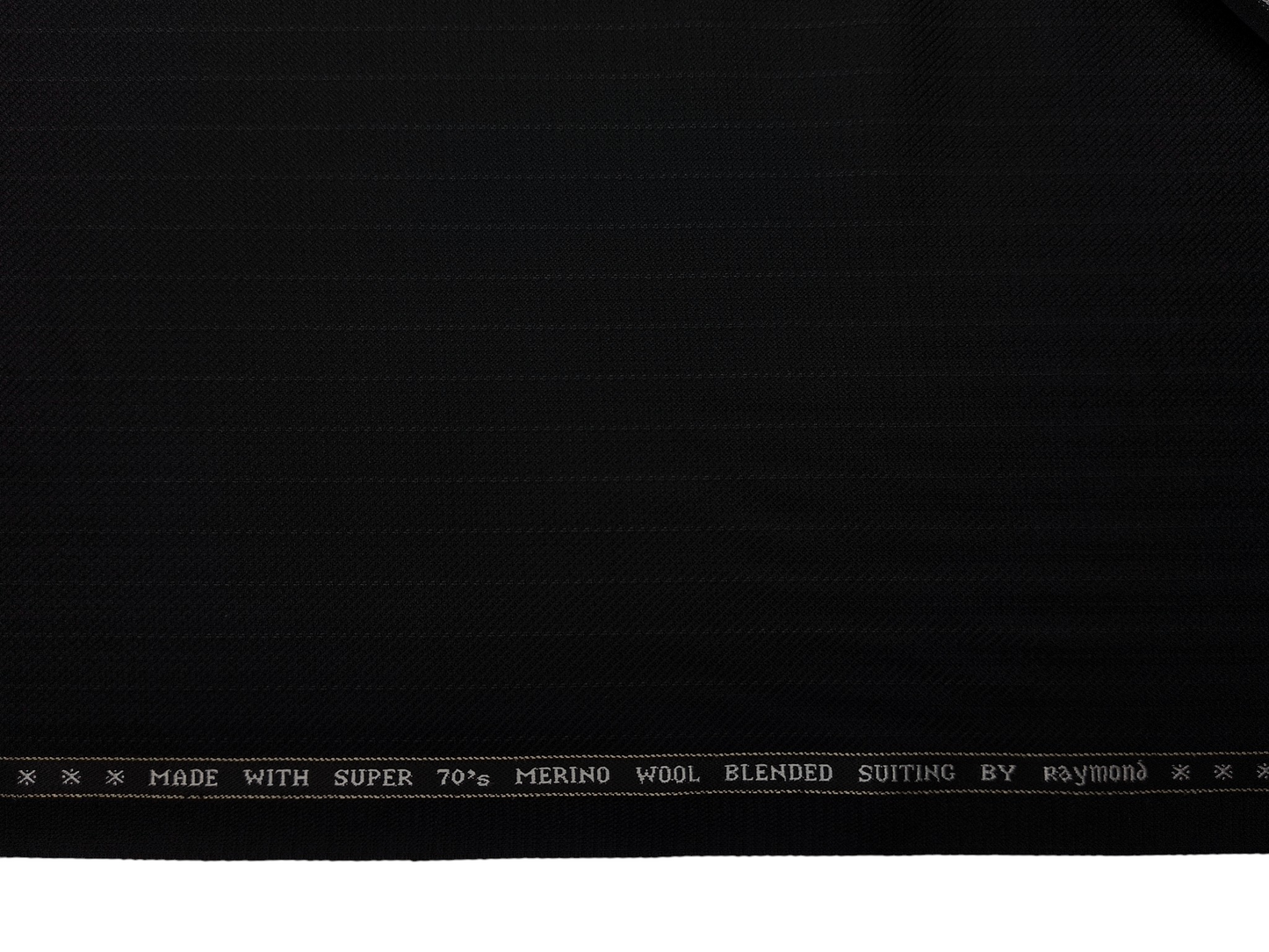 Raymond Serenity Super 70s Merino Wool Blend Suiting Fabric (Black, Patterned Pinstripes)