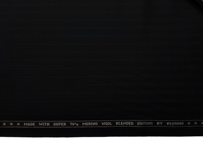 Raymond Serenity Super 70s Merino Wool Blend Suiting Fabric (Black, Patterned Pinstripes)