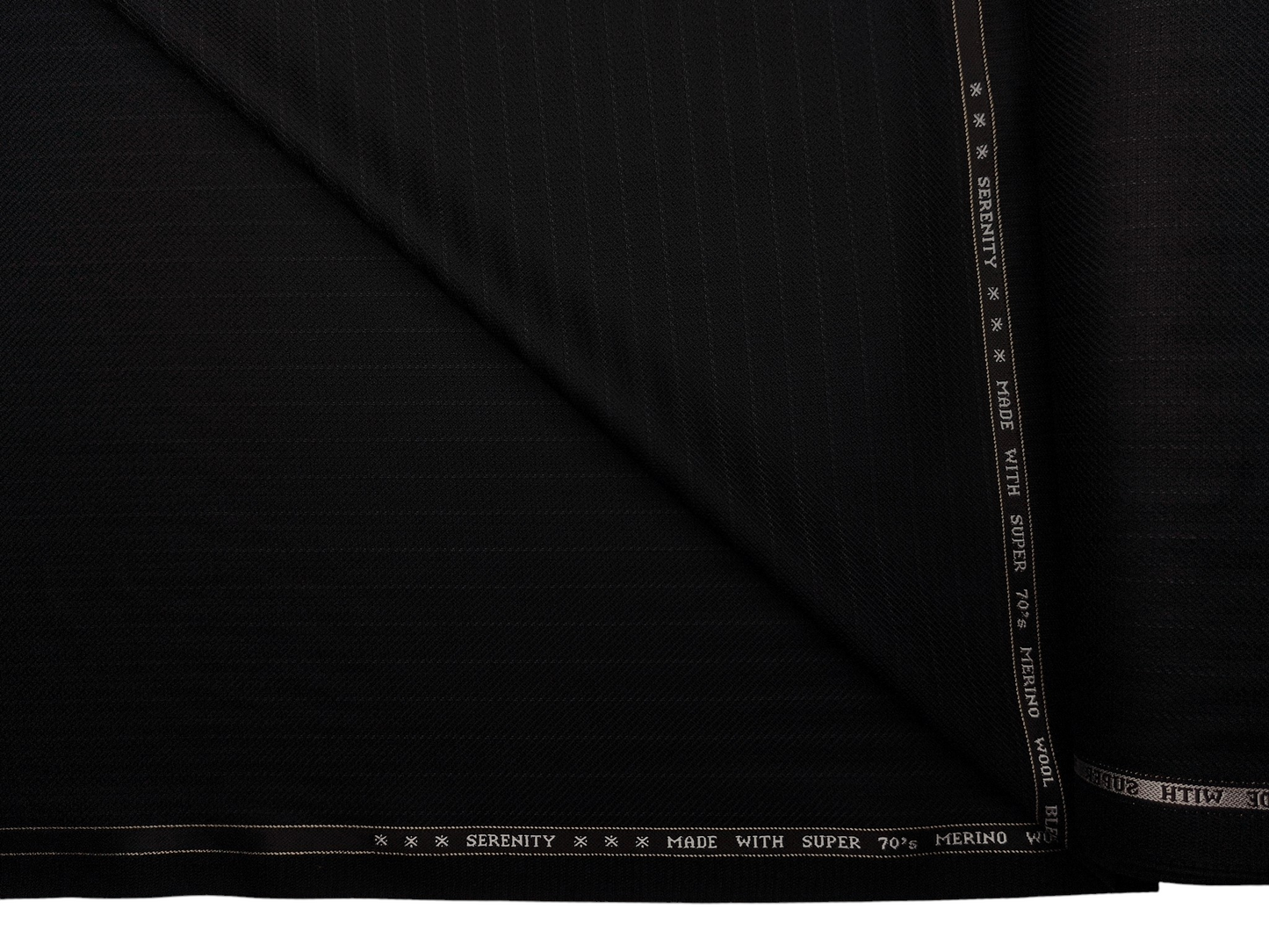 Raymond Serenity Super 70s Merino Wool Blend Suiting Fabric (Black, Patterned Pinstripes)