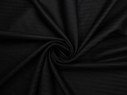 Raymond Serenity Super 70s Merino Wool Blend Suiting Fabric (Black, Patterned Pinstripes)