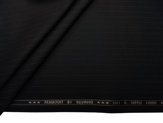 Raymond Frankfort Soft & Supple Polyester Viscose Blended Premium Suiting Fabric (Black, Pinstripes)
