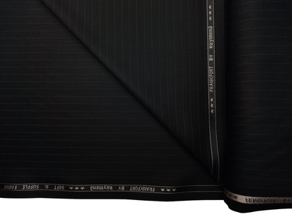 Raymond Frankfort Soft & Supple Polyester Viscose Blended Premium Suiting Fabric (Black, Pinstripes)