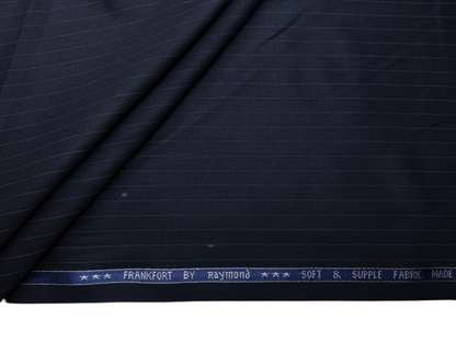 Raymond Frankfort Soft & Supple Polyester Viscose Blended Premium Suiting Fabric (Navy Blue, Pinstripes)