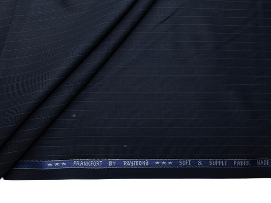 Raymond Frankfort Soft & Supple Polyester Viscose Blended Premium Suiting Fabric (Navy Blue, Pinstripes)