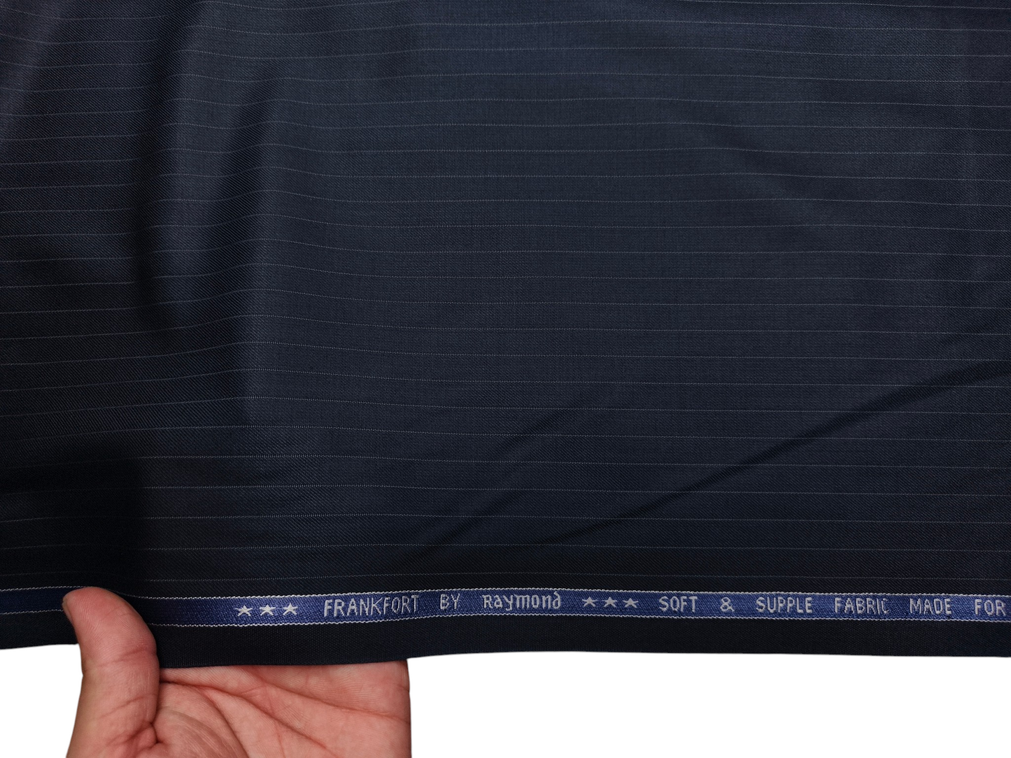 Raymond Frankfort Soft & Supple Polyester Viscose Blended Premium Suiting Fabric (Navy Blue, Pinstripes)