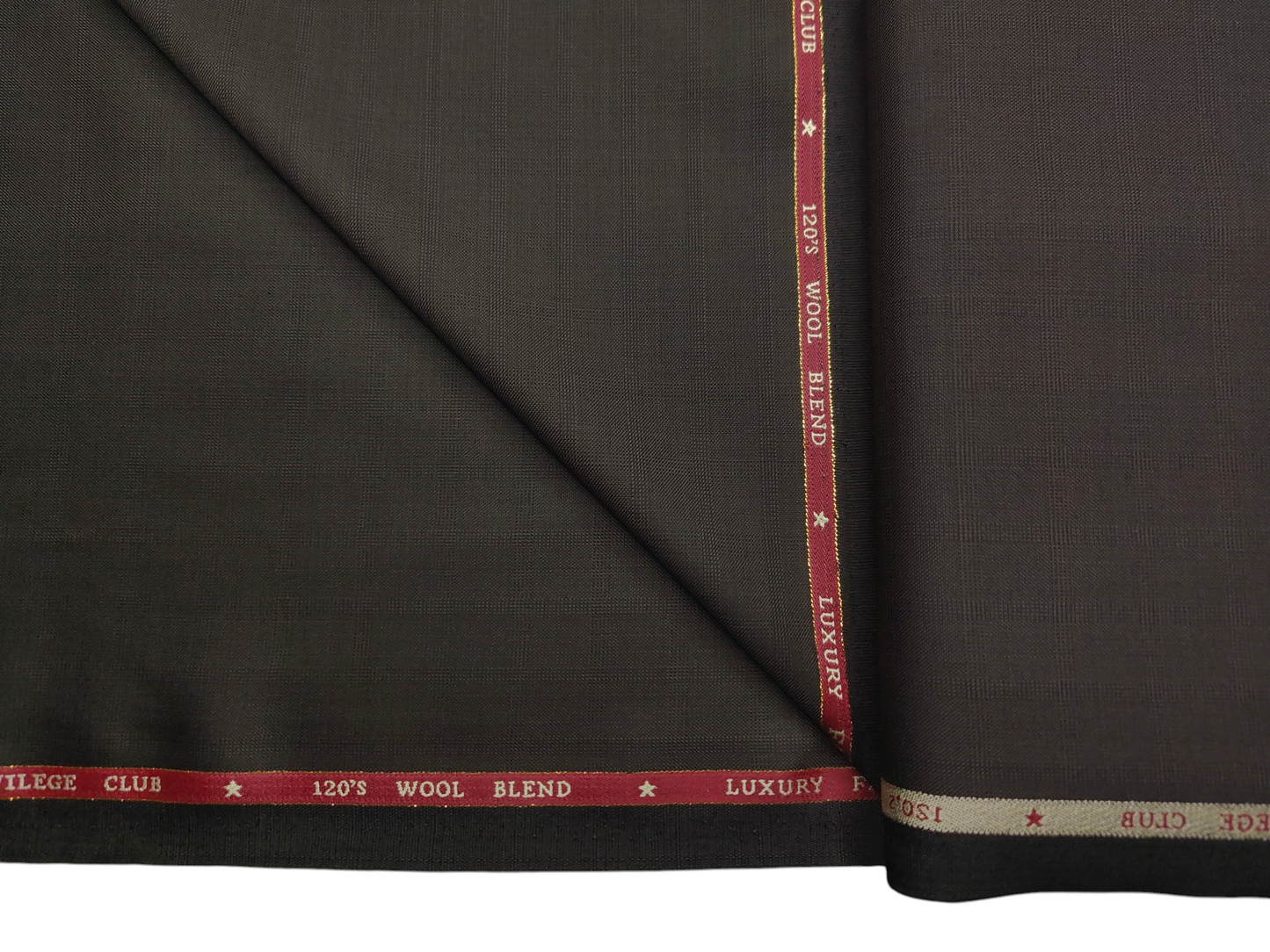 OCM Privilege Club Super 120s Merino Wool Blend Premium Suiting Fabric (Brown, Self Checks)