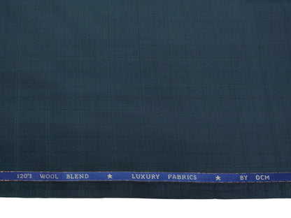 OCM Privilege Club Super 120s Merino Wool Blend Premium Suiting Fabric (Deep Teal Blue, Checks)