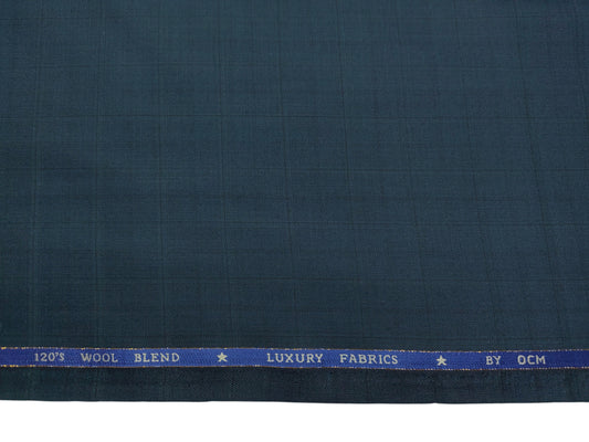 OCM Privilege Club Super 120s Merino Wool Blend Premium Suiting Fabric (Deep Teal Blue, Checks)