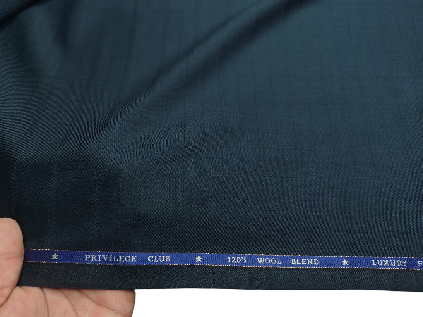 OCM Privilege Club Super 120s Merino Wool Blend Premium Suiting Fabric (Deep Teal Blue, Checks)