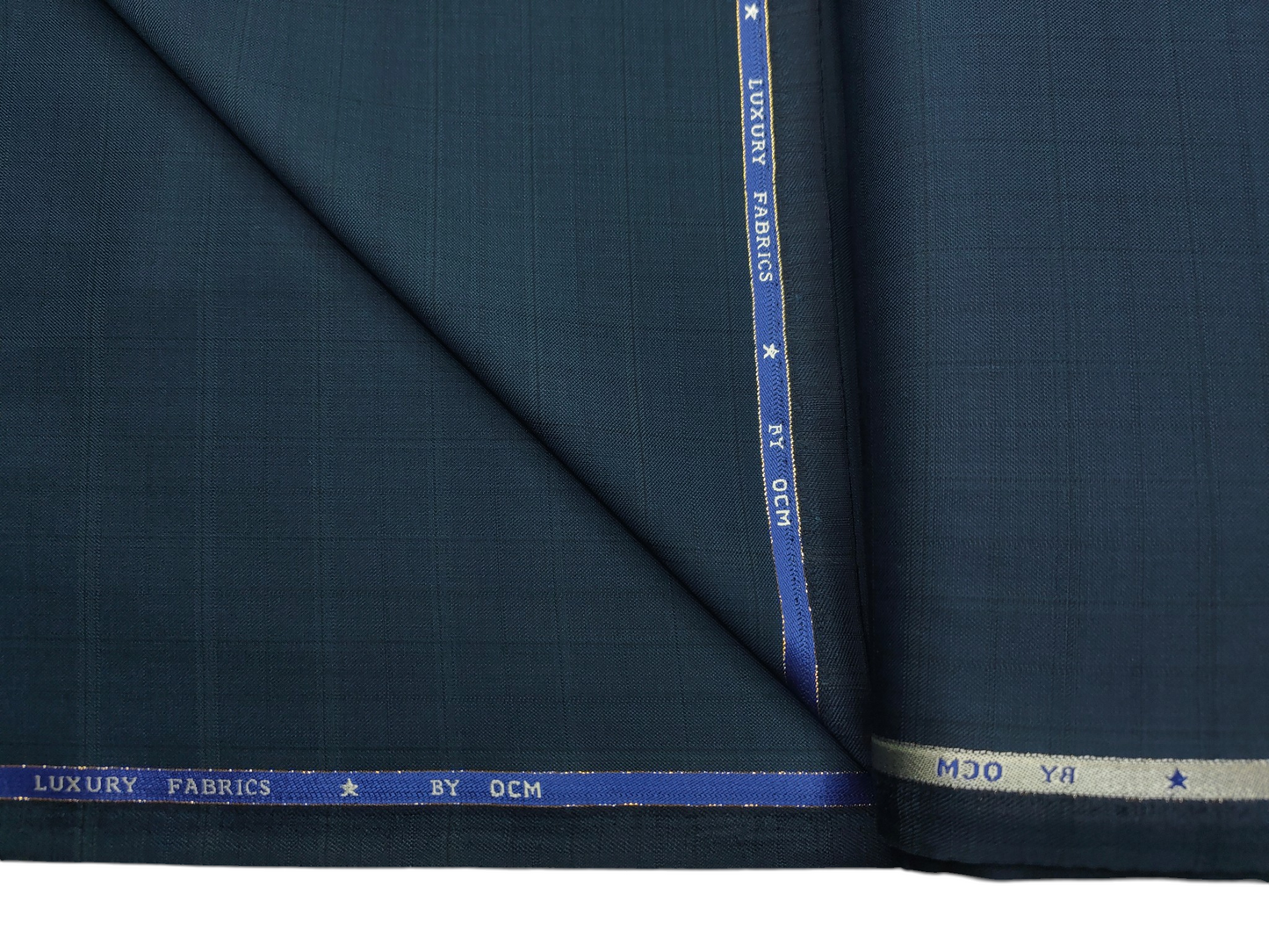 OCM Privilege Club Super 120s Merino Wool Blend Premium Suiting Fabric (Deep Teal Blue, Checks)