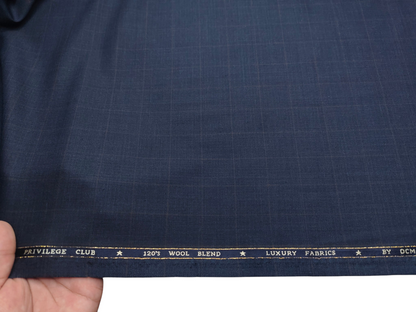 OCM Privilege Club Super 120s Merino Wool Blend Premium Suiting Fabric (Navy Blue, Checks)