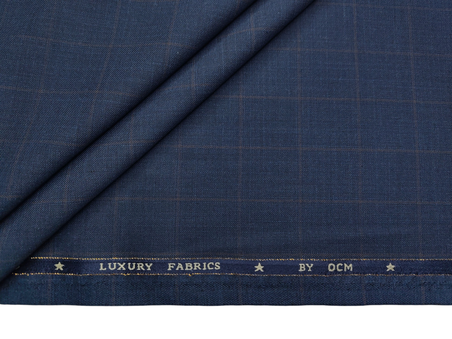 OCM Privilege Club Super 120s Merino Wool Blend Premium Suiting Fabric (Navy Blue, Checks)