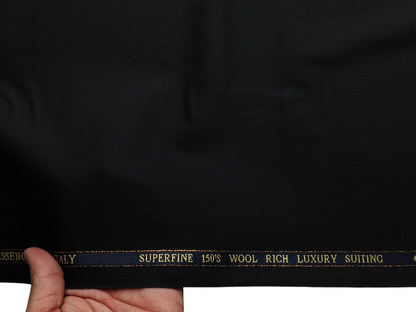Georgia Gullini Italy Super 150s Wool Blended Premium Suiting Fabric (Black, Plain)