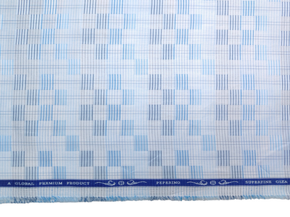 Peperino 100% Superfine Giza Cotton Shirting Fabric (Sky Blue, Patterned)