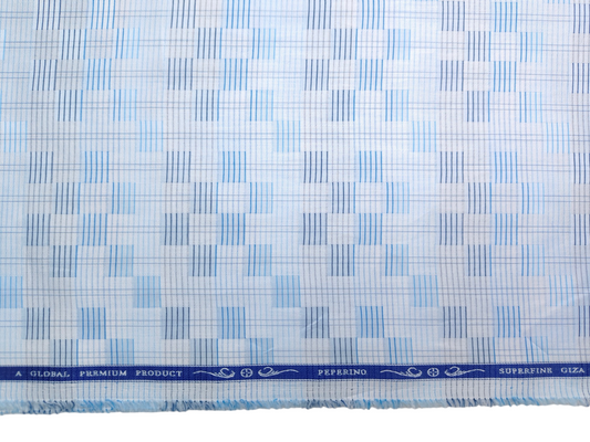 Peperino 100% Superfine Giza Cotton Shirting Fabric (Sky Blue, Patterned)
