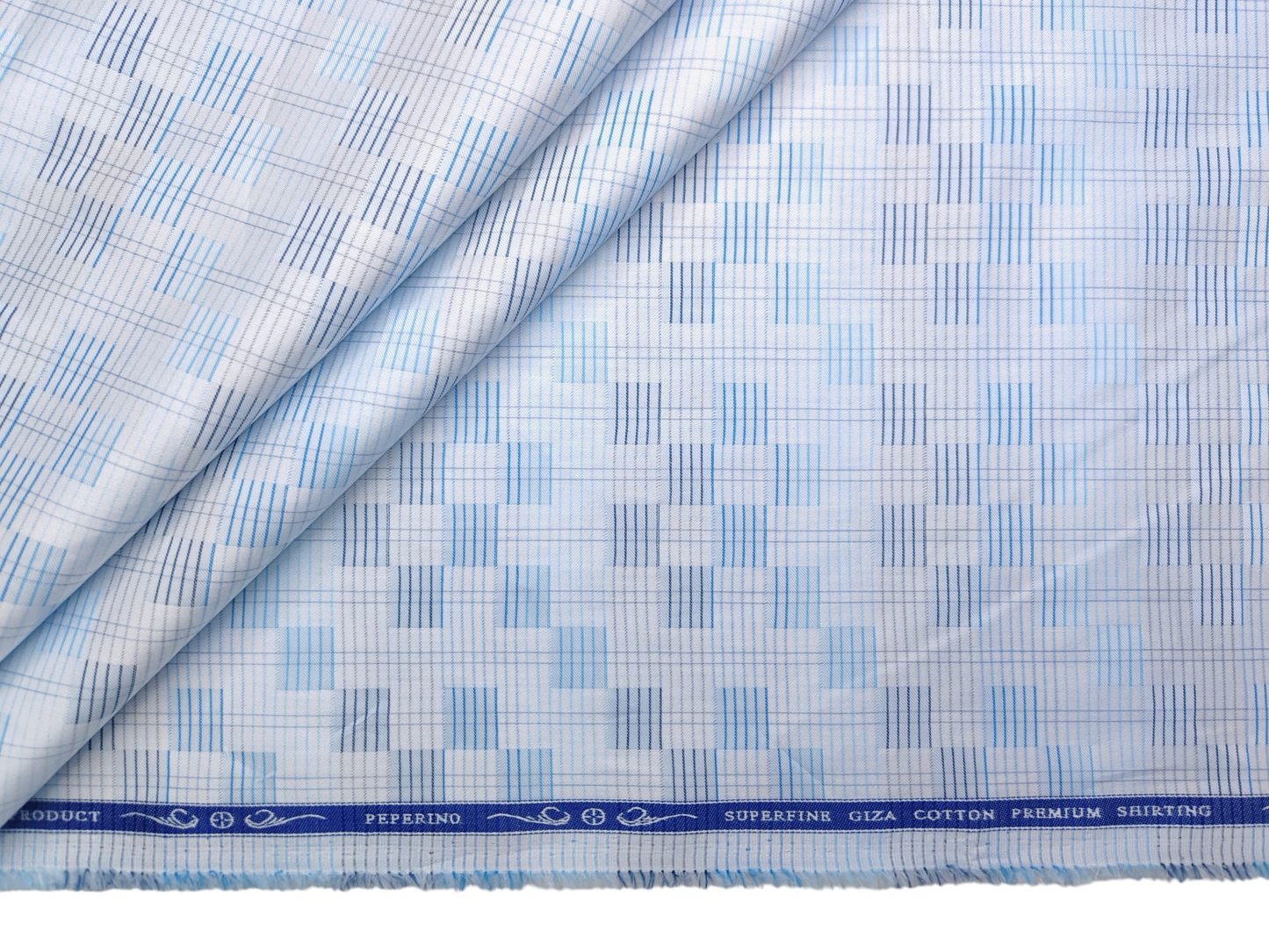 Peperino 100% Superfine Giza Cotton Shirting Fabric (Sky Blue, Patterned)