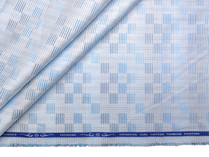 Peperino 100% Superfine Giza Cotton Shirting Fabric (Sky Blue, Patterned)