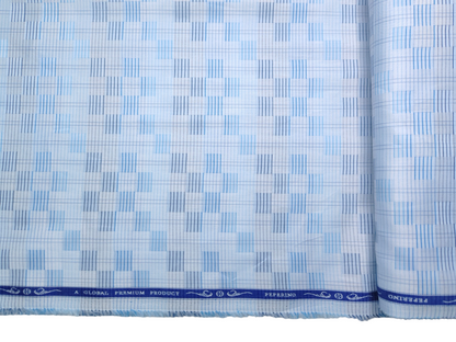 Peperino 100% Superfine Giza Cotton Shirting Fabric (Sky Blue, Patterned)