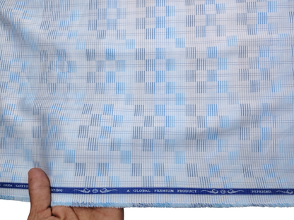 Peperino 100% Superfine Giza Cotton Shirting Fabric (Sky Blue, Patterned)