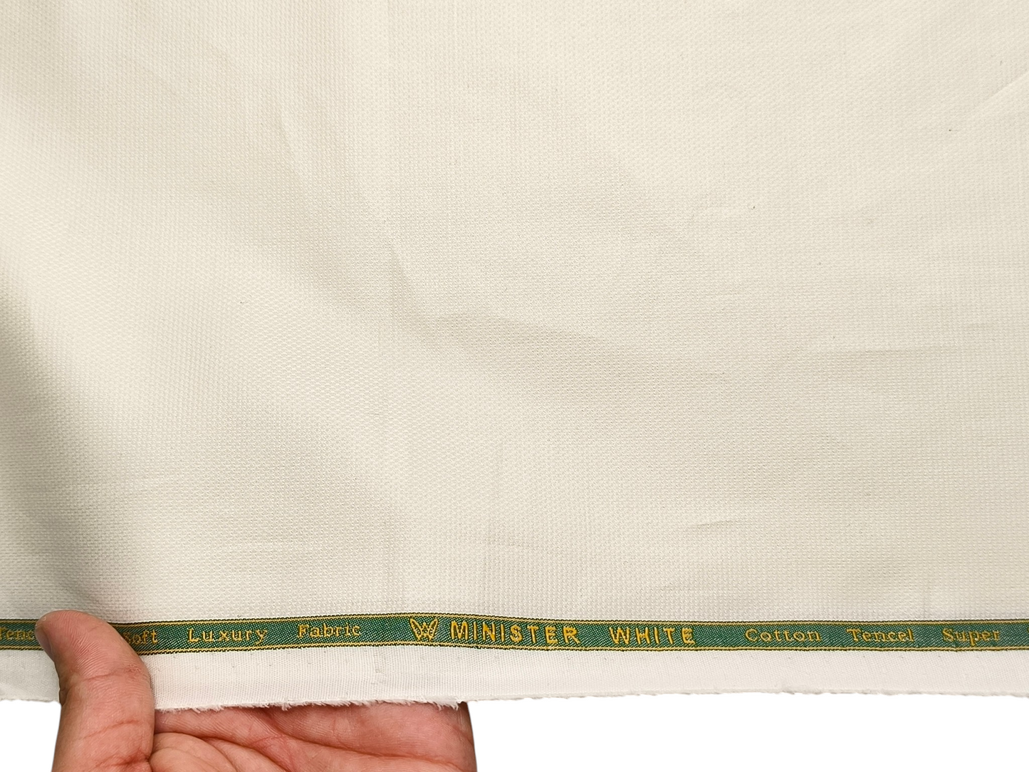 Minister White Cotton Tencel Premium Shirting Fabric (Cream, Dobby Design)