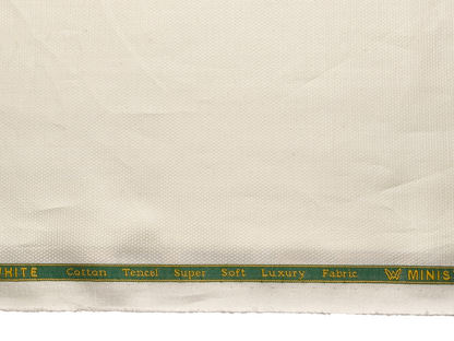 Minister White Cotton Tencel Premium Shirting Fabric (Cream, Dobby Design)