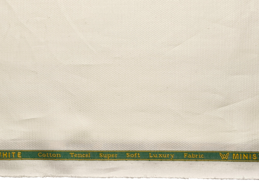 Minister White Cotton Tencel Premium Shirting Fabric (Cream, Dobby Design)