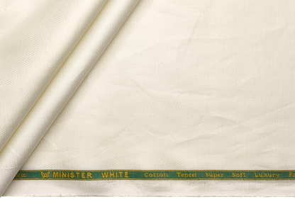 Minister White Cotton Tencel Premium Shirting Fabric (Cream, Dobby Design)