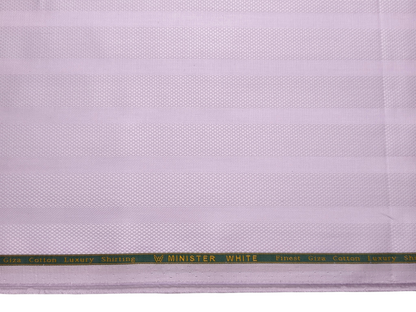 Minister White 100% Premium Giza Cotton Shirting Fabric (Soft Lavender, Patterned Stripes)