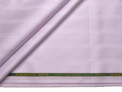 Minister White 100% Premium Giza Cotton Shirting Fabric (Soft Lavender, Patterned Stripes)