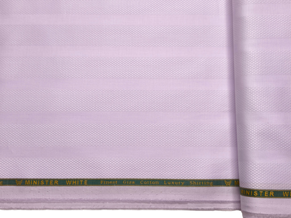 Minister White 100% Premium Giza Cotton Shirting Fabric (Soft Lavender, Patterned Stripes)
