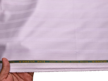 Minister White 100% Premium Giza Cotton Shirting Fabric (Soft Lavender, Patterned Stripes)