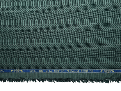 Peperino 100% Superfine Giza Cotton Shirting Fabric (Dark Green, Patterned Stripes)