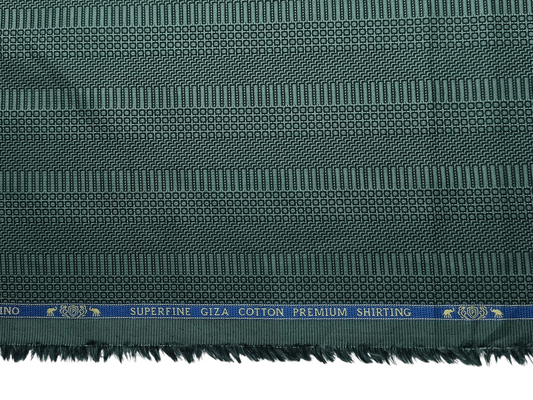 Peperino 100% Superfine Giza Cotton Shirting Fabric (Dark Green, Patterned Stripes)