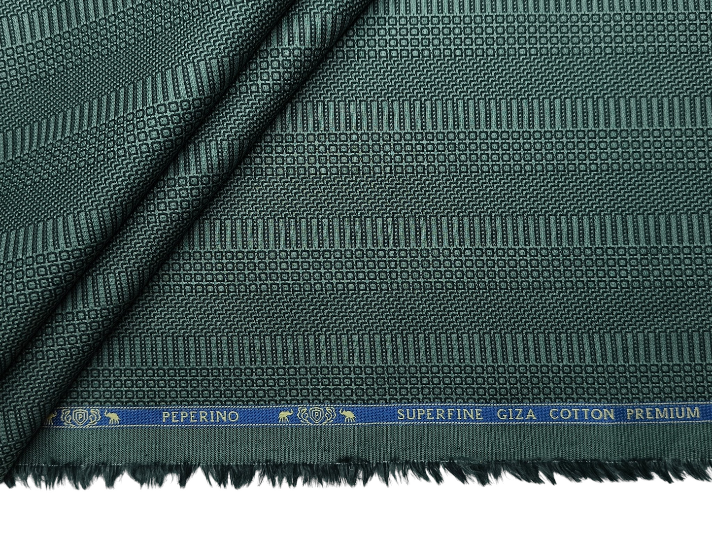 Peperino 100% Superfine Giza Cotton Shirting Fabric (Dark Green, Patterned Stripes)