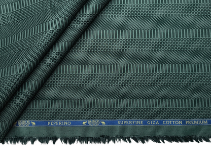 Peperino 100% Superfine Giza Cotton Shirting Fabric (Dark Green, Patterned Stripes)