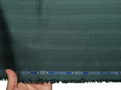 Peperino 100% Superfine Giza Cotton Shirting Fabric (Dark Green, Patterned Stripes)