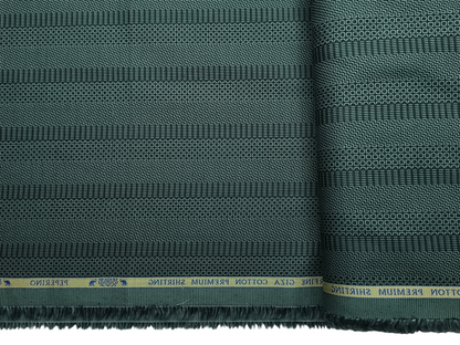 Peperino 100% Superfine Giza Cotton Shirting Fabric (Dark Green, Patterned Stripes)