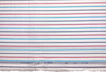 Raymond 100% Premium Giza Cotton Shirting Fabric (White, Multistripes)