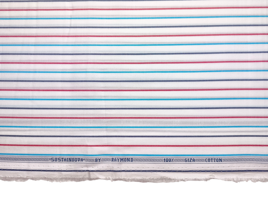 Raymond 100% Premium Giza Cotton Shirting Fabric (White, Multistripes)