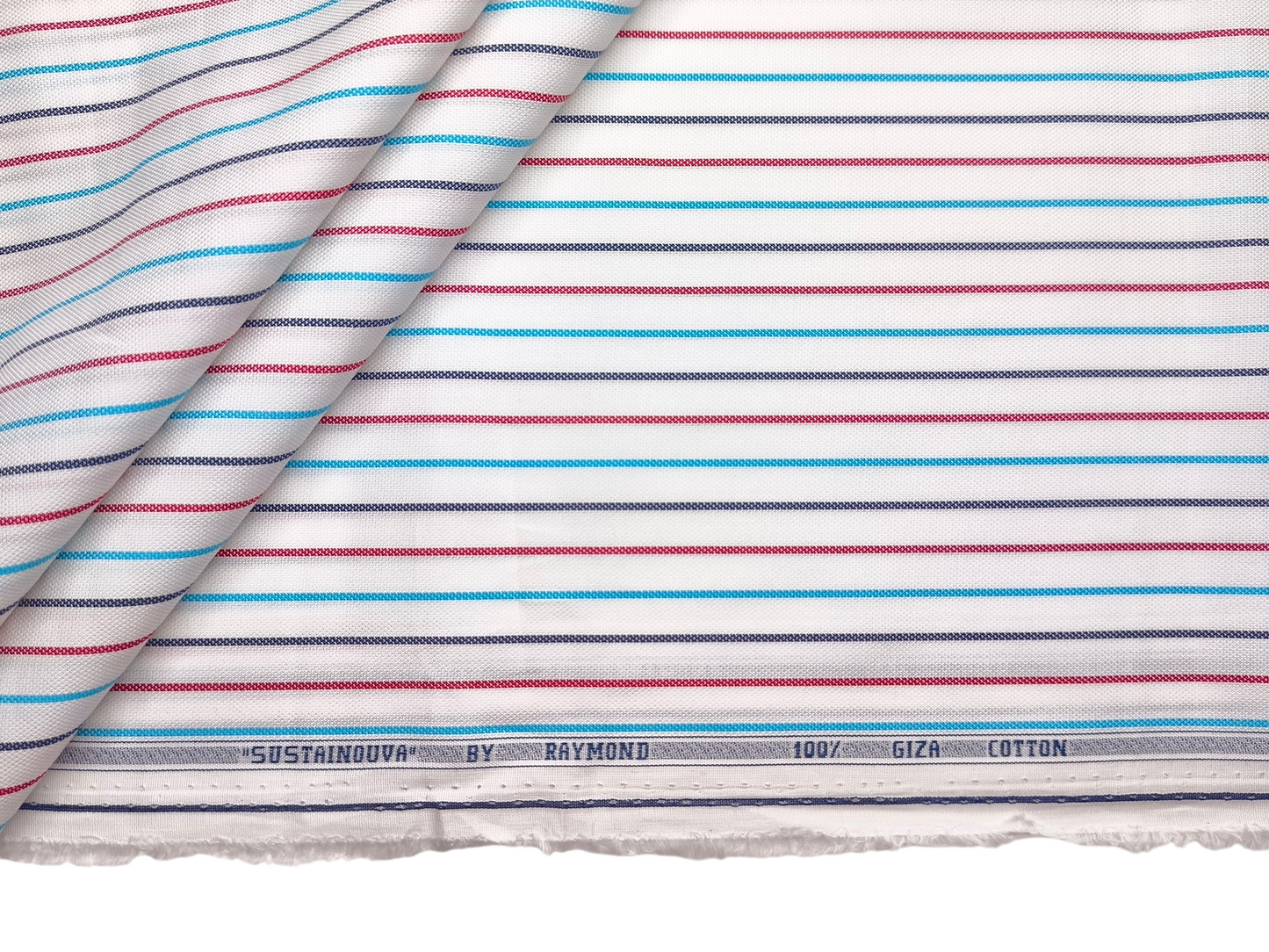 Raymond 100% Premium Giza Cotton Shirting Fabric (White, Multistripes)