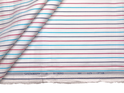 Raymond 100% Premium Giza Cotton Shirting Fabric (White, Multistripes)