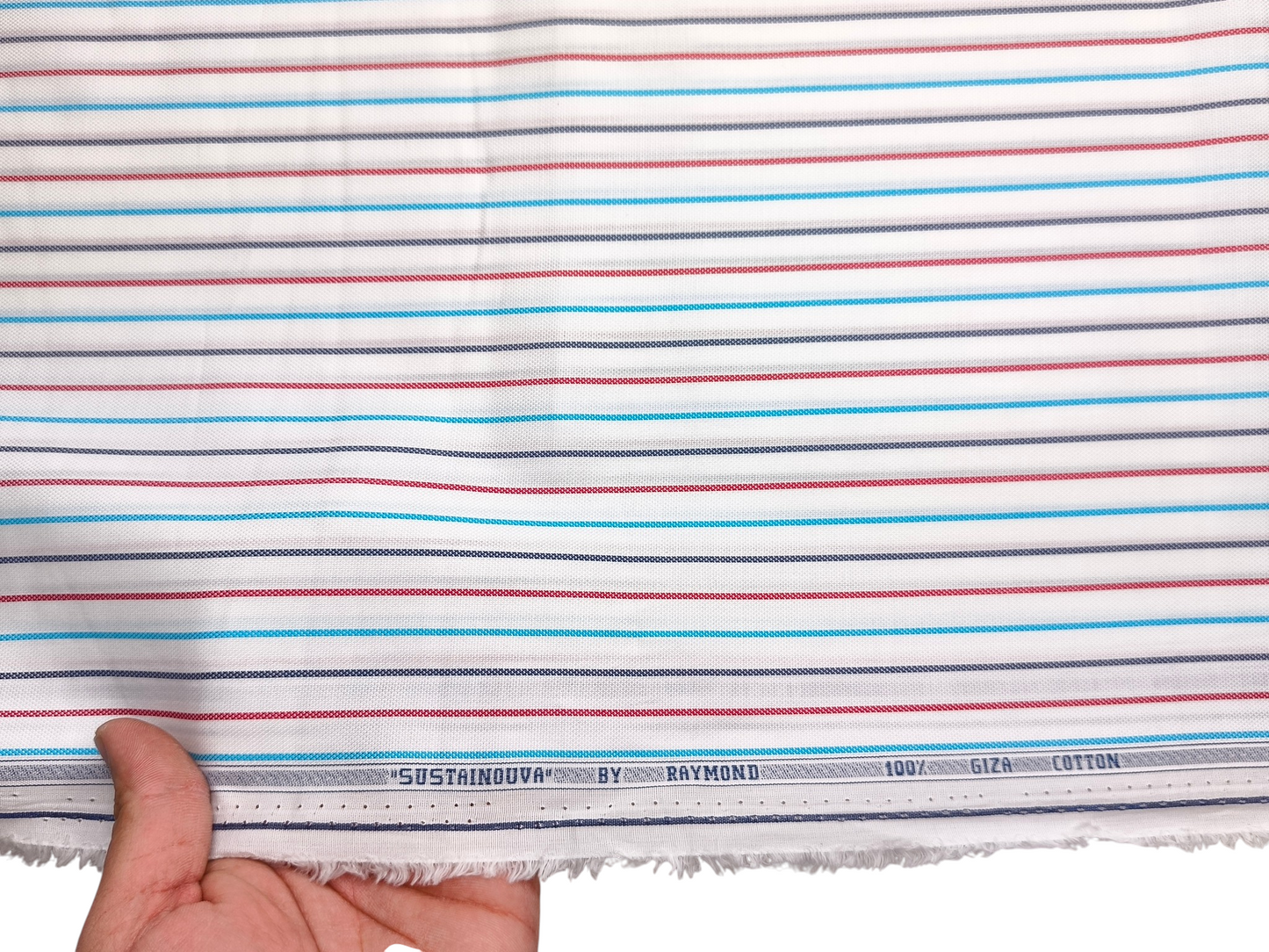 Raymond 100% Premium Giza Cotton Shirting Fabric (White, Multistripes)