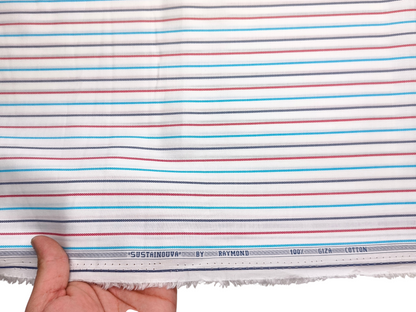 Raymond 100% Premium Giza Cotton Shirting Fabric (White, Multistripes)