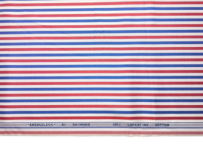Raymond 100% Superfine Cotton Shirting Fabric (Red & Blue, Stripes)