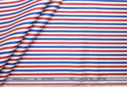 Raymond 100% Superfine Cotton Shirting Fabric (Red & Blue, Stripes)