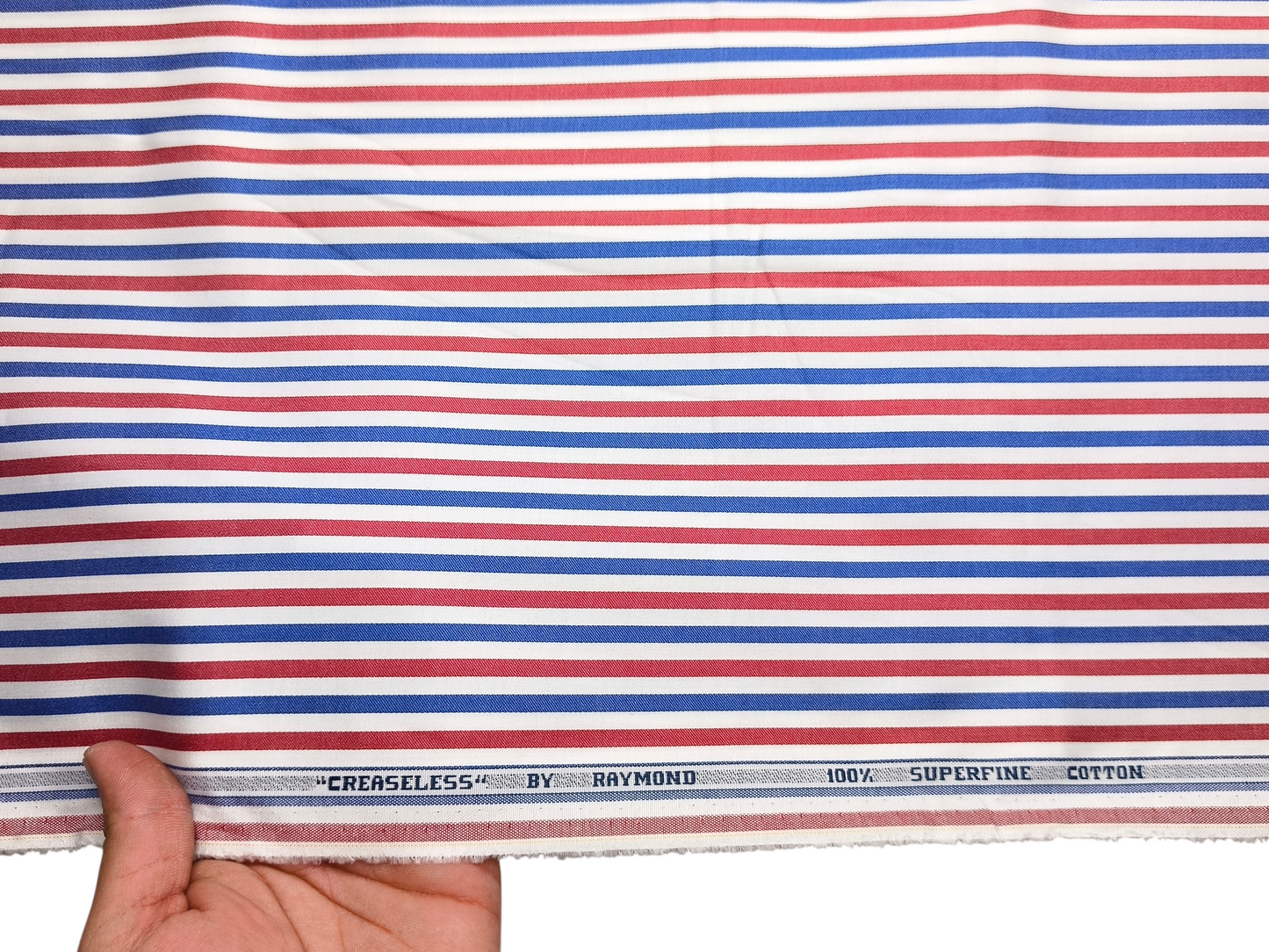 Raymond 100% Superfine Cotton Shirting Fabric (Red & Blue, Stripes)