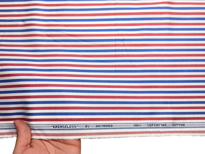 Raymond 100% Superfine Cotton Shirting Fabric (Red & Blue, Stripes)