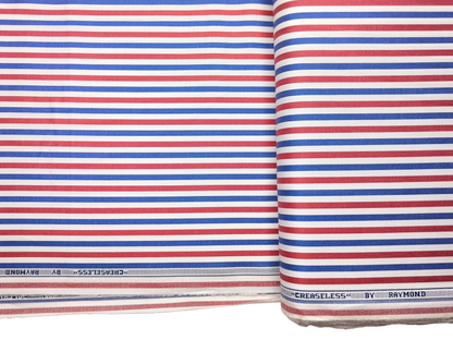 Raymond 100% Superfine Cotton Shirting Fabric (Red & Blue, Stripes)