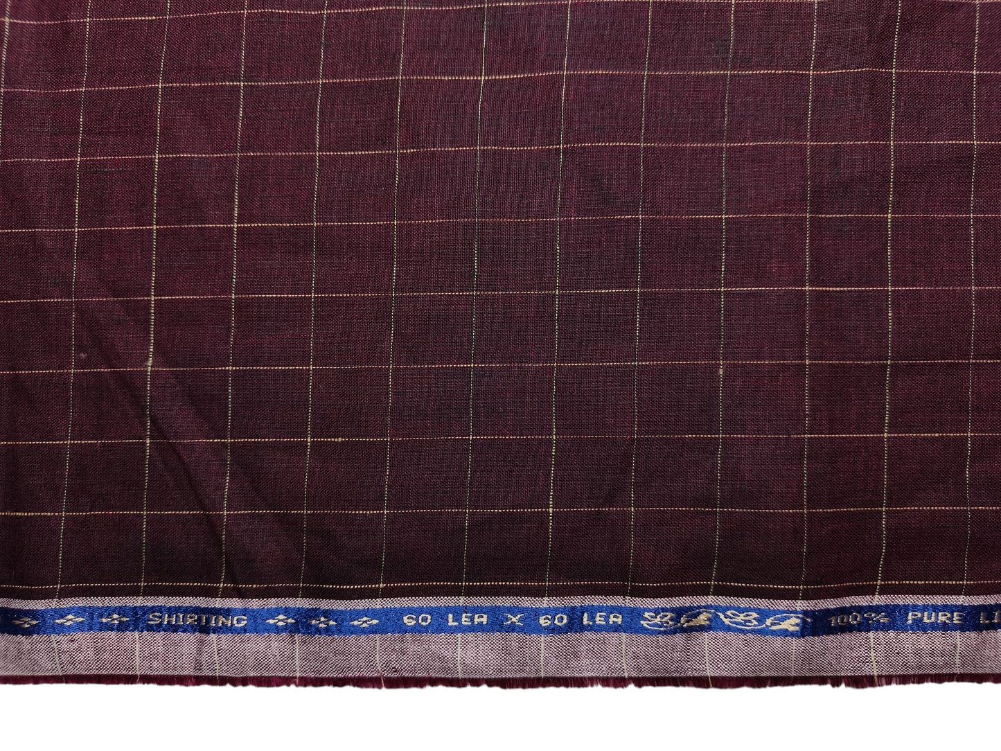 100% Pure Linen 60 LEA Shirting Fabric (Maroon, Checks)